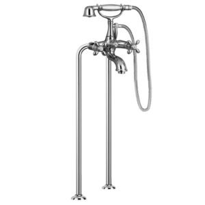 Floor mounted bath tap on risers with shower set