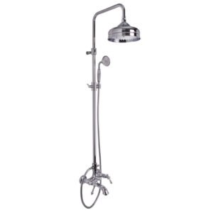 Exposed bath tap with shower column, showerhead and shower set