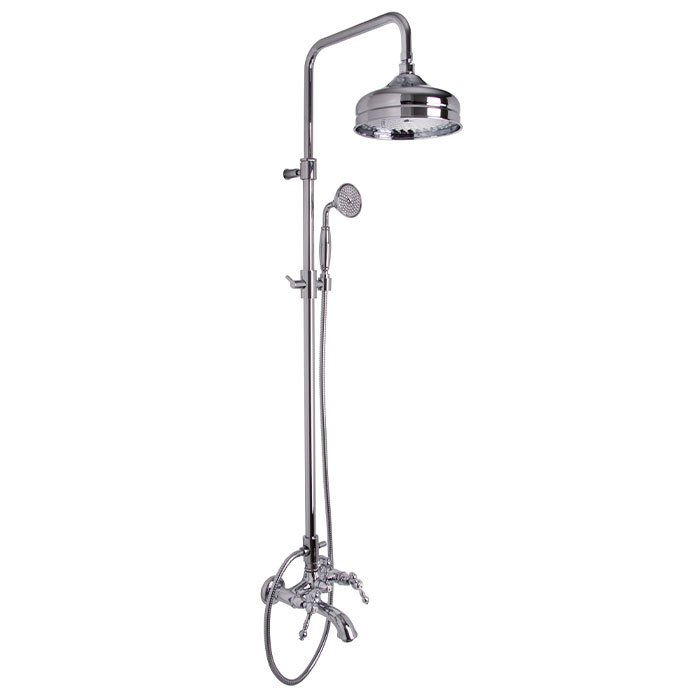 Exposed bath tap with shower column, showerhead and shower set