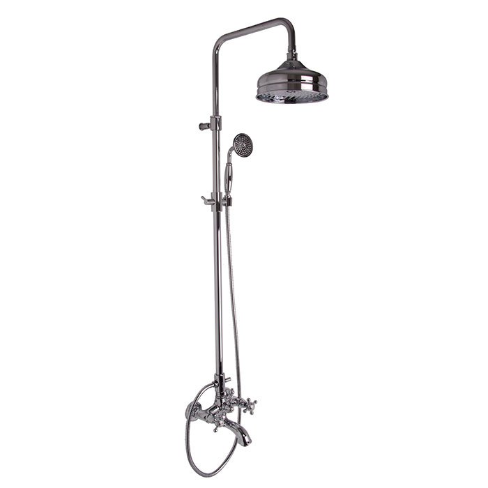 Exposed bath tap with shower column, showerhead and shower set