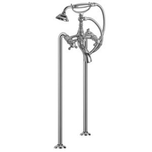 Floor mounted bath tap on risers with shower set