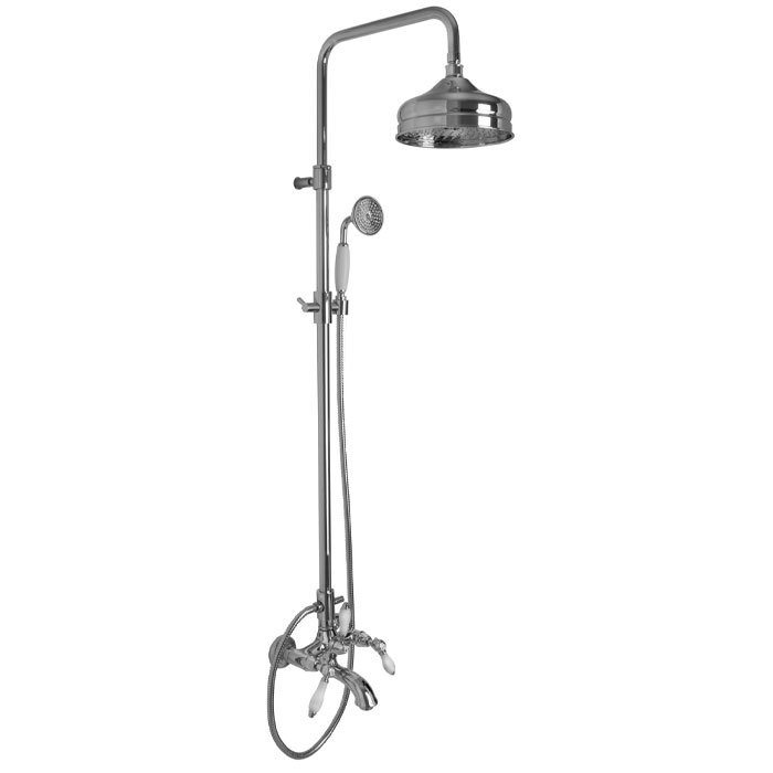 Exposed bath tap with shower column, showerhead and shower set