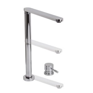 Ghost sink bendable mixer with remote control on deck