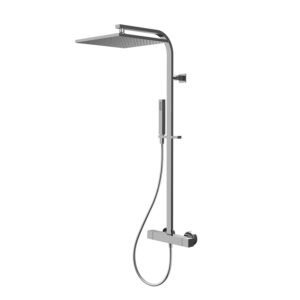 Exposed thermostatic shower mixer with shower column, showerhead and shower set