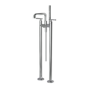 Floor mounted bath tap on risers with shower set