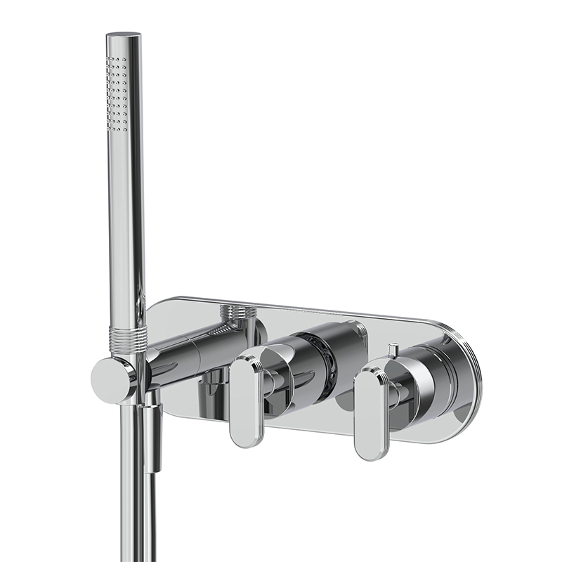 Thermostatic bath and shower mixer for concealed installation 2 outlets with shower set