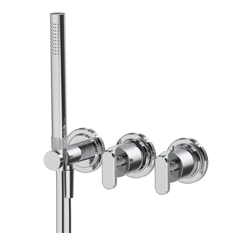Thermostatic bath and shower mixer for concealed installation 2 outlets with shower set